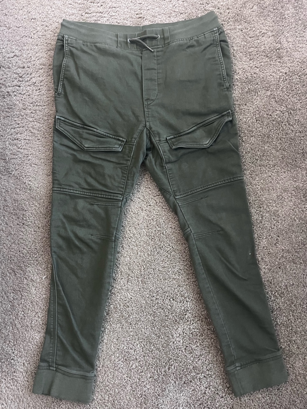 H&M Men's Dark Olive Cargo Drawstring Stretch Joggers Small